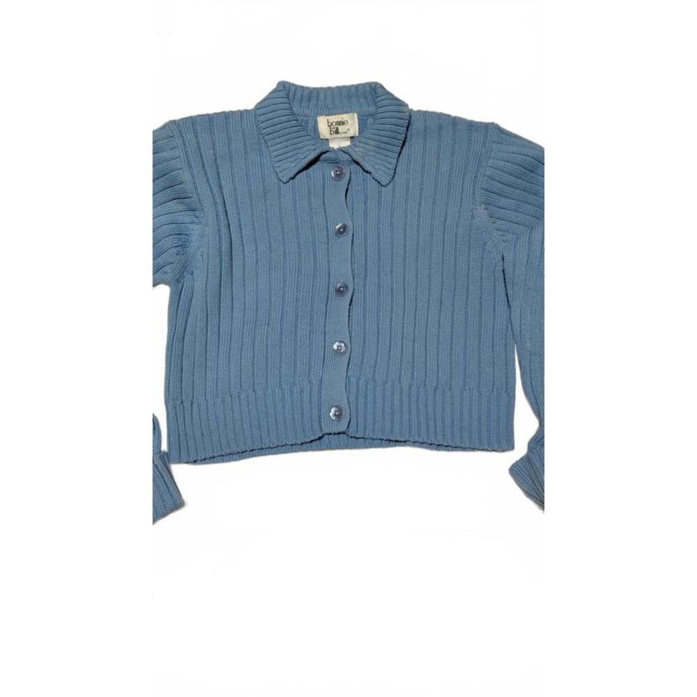 Bonnie Billy Blue Ribbed Knit Button-Up Cardigan